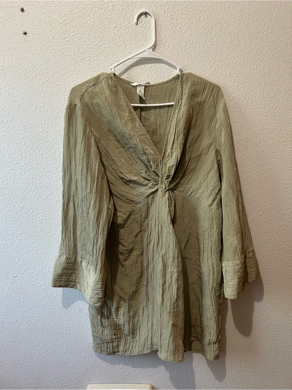 Light Olive Green Twist-Front Dress